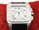 Perfect Replica Cartier Santos Stainless Steel Case White Dial Chronograph 41mm Watch